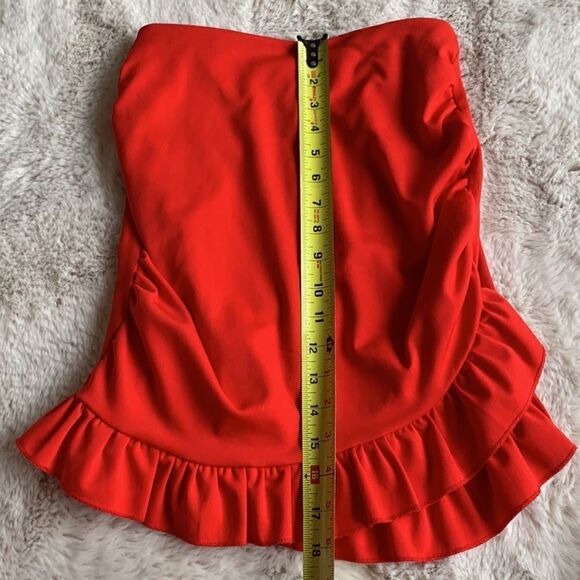 Red Ruffled Skirt Ruched Layered Stretch Bodycon Mini Size Small - Picture 5 of 6